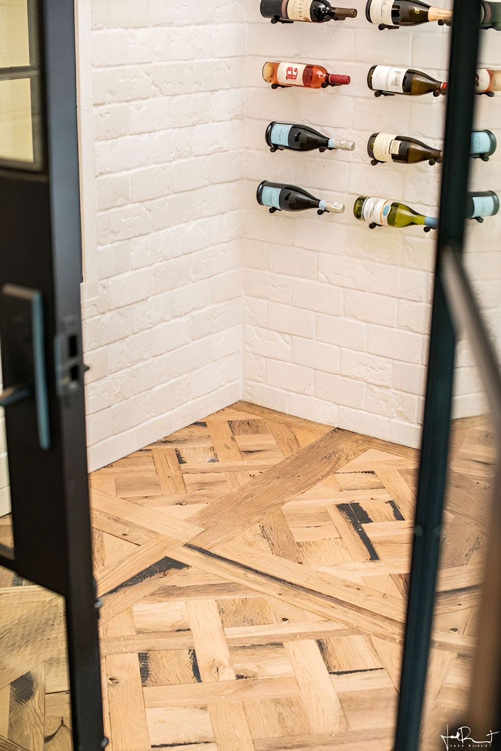 Vertical reclaimed wood boards on a feature wall