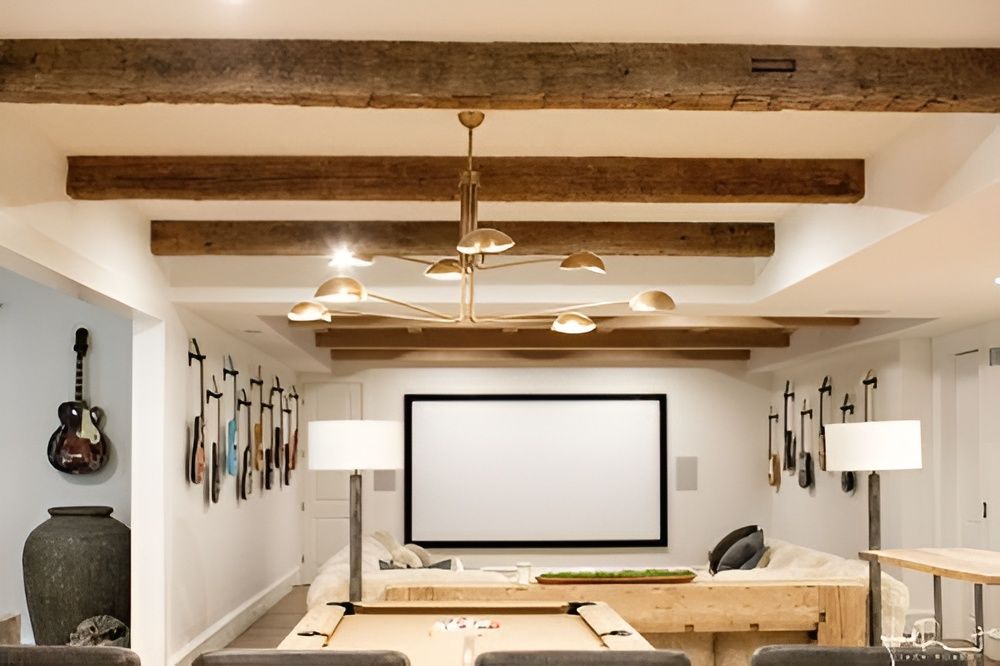 Reclaimed wood accent wall with warm brown barn boards