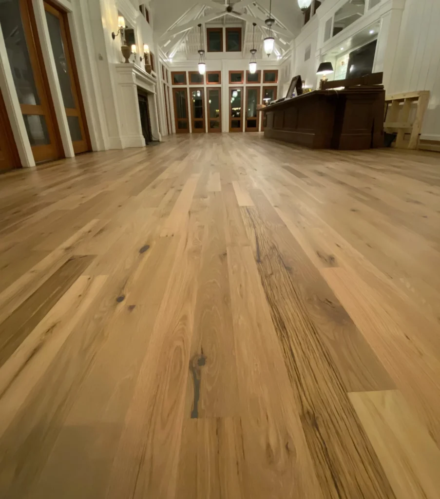 Kentucky paddock oak clean face reclaimed flooring in a large hall