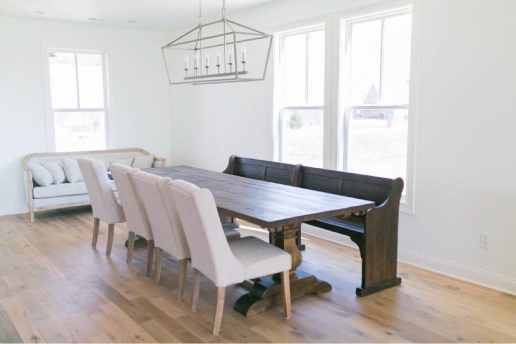 Dining room with Kentucky paddock oak clean face reclaimed flooring